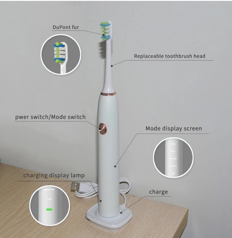 Hot Sell Travel Portable Waterproof IPX7 Electric Toothbrush Rechargeable Sonic Electric Automatic Toothbrush