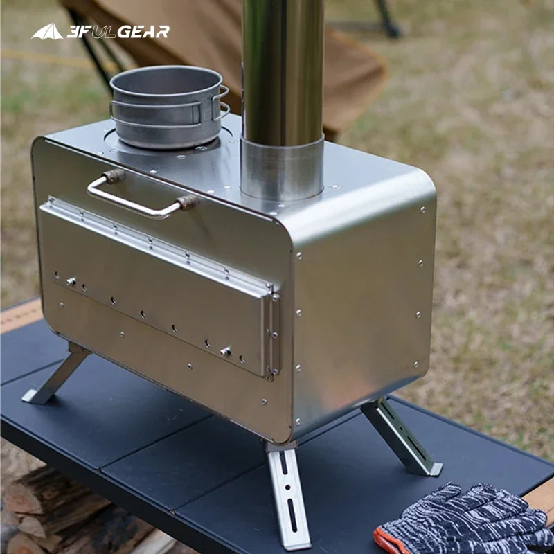 3F GEAR Camping Wood Heater Firewood Furnace With Chimney Pipe Outdoor Kitchen Cooking Tea Stove Burner 304 Stainless Steel
