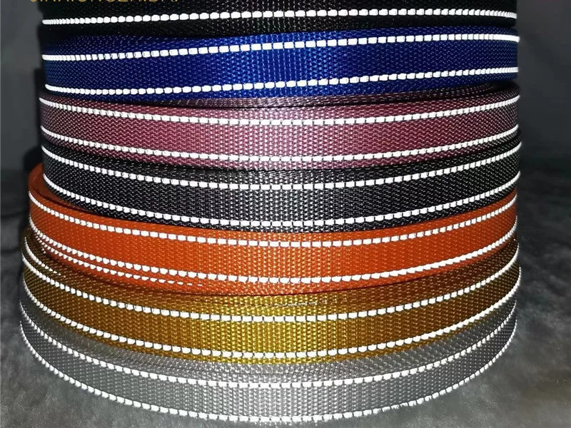 2.5cm nylon double-sided reflective webbing pet leash webbing safety reflective strip webbing