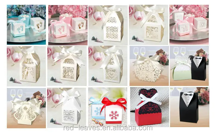 Fancy design laser cut heart shape wedding candy box