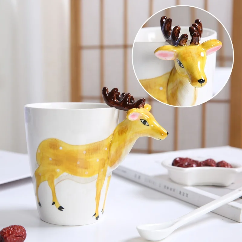 Novelty 3d cute animal design goat sheep pattern 3d animal ceramic water coffee milk cup for baby and child