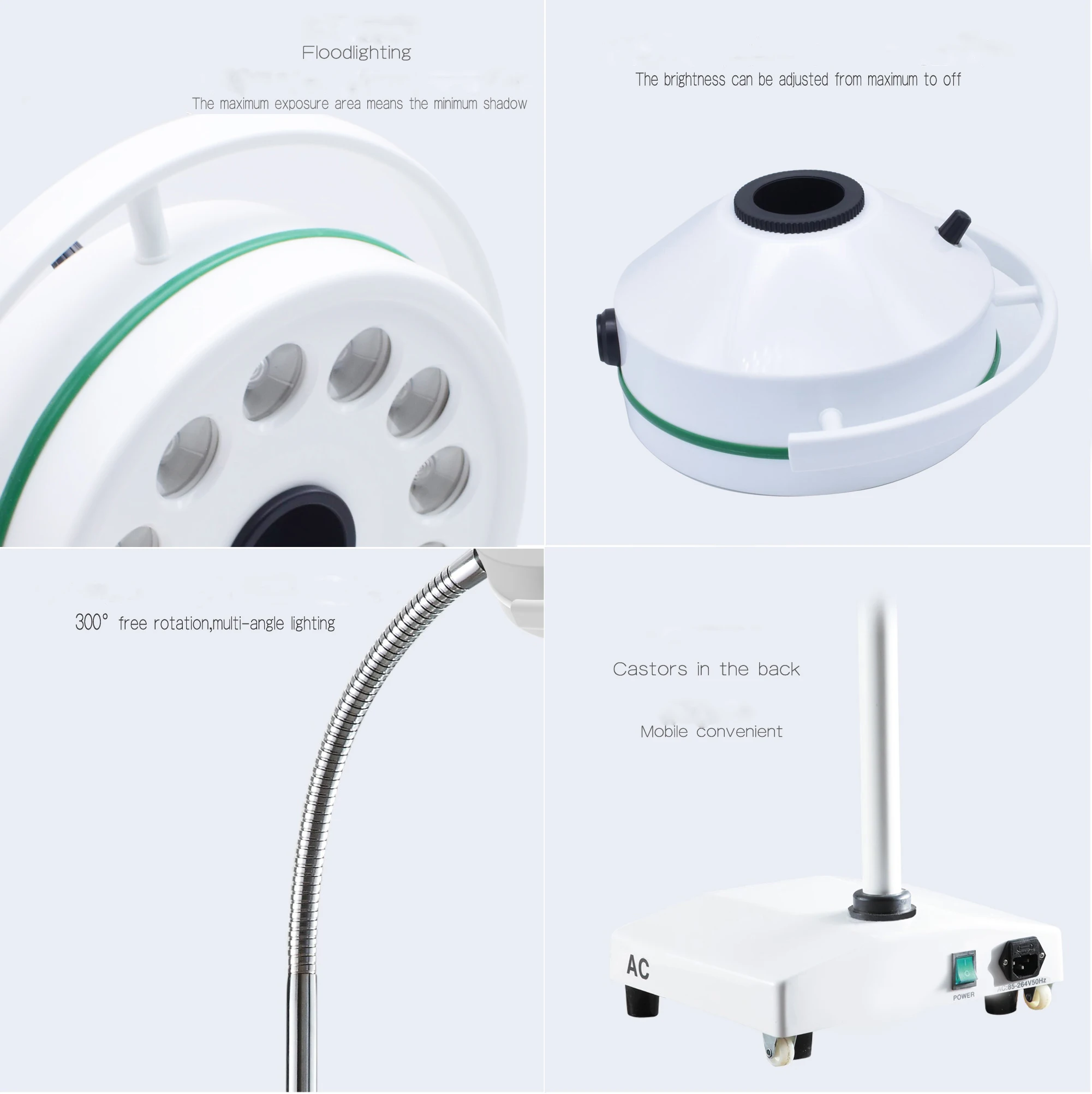 Лампа для мобильного рабочего освещения AMOPL16 со светодиодным освещением цвета дневного света и регулируемой высотой клинического использования