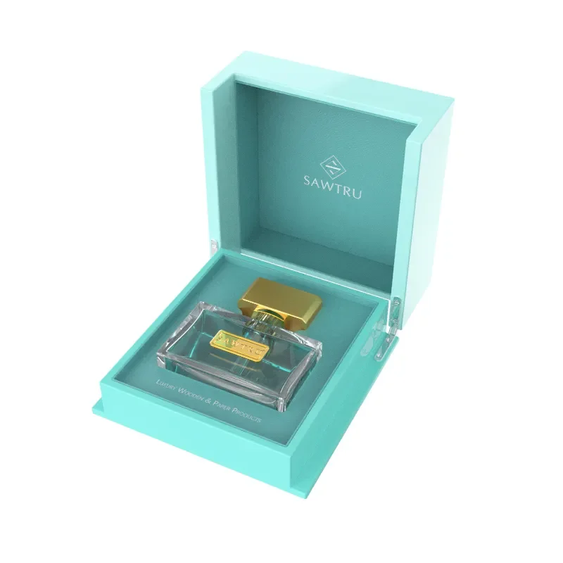 Custom Logo Blue MDF Wood Arabic Perfume Bottle Gift Boxes Wooden Perfume Box Luxury Premium Perfume Gift Box Packaging