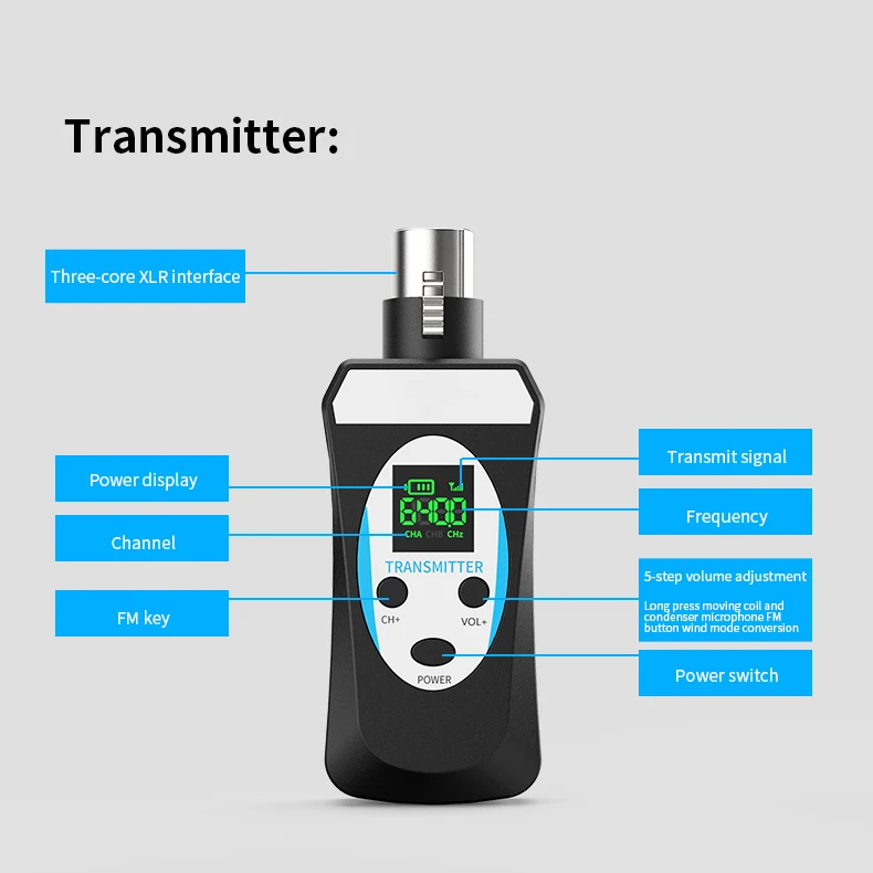 2023 new UHF UHF Digital Microphone Wired to Wireless Audio Transmitter and receiver professional uhf microphone xlr adapter