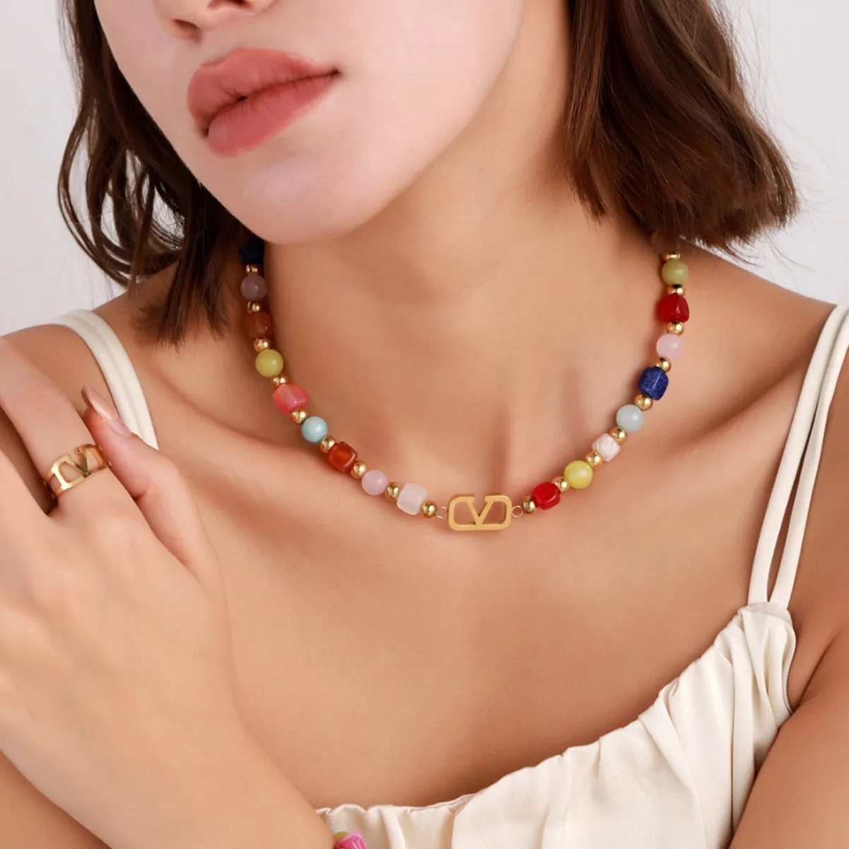 Hip Hop Bead Charm Inlaid Leopard Letter Pendant Necklace Jewelry Set Trendy Personality Pendant Unisex Jewelry Set