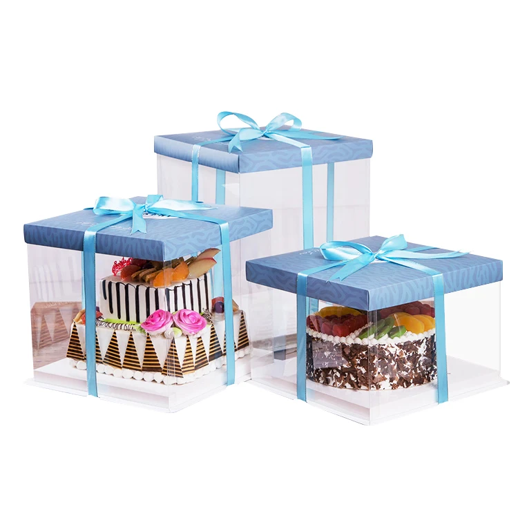 Custom Logo White Clear Tall Transparent Cake Wedding Birthday Party Gift Box