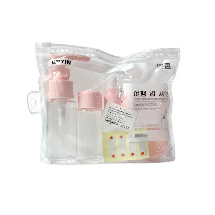 8 Piece Pink Packaging Outdoor Sprayer Pet Custom Logo Astringent Makeup Plastic Travel Kit Bottle Cosmetic Containers