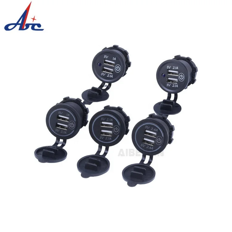 new style New Touch Type Car Usb Flush Mount Socket Double USB Power Port Charge 5V 4.2A Car Charger With ON OFF Switch
