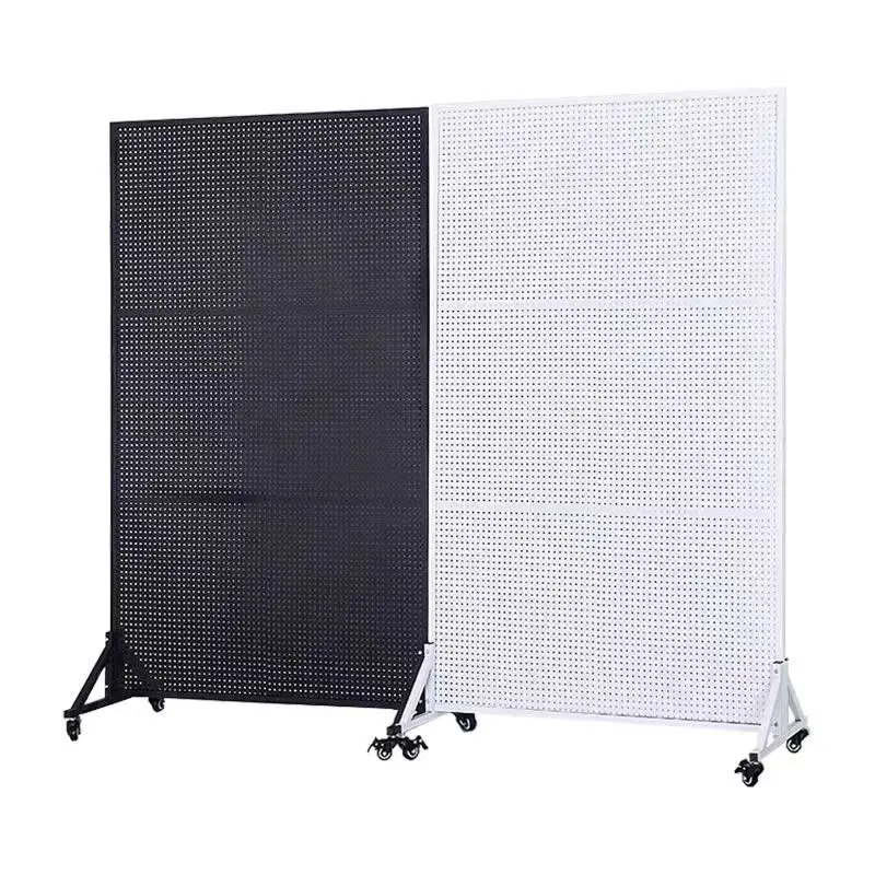 Customized Metal Pegboard Display Rack with Shelves Square Hole Tool Display Pegboard Hook Set Stand Type