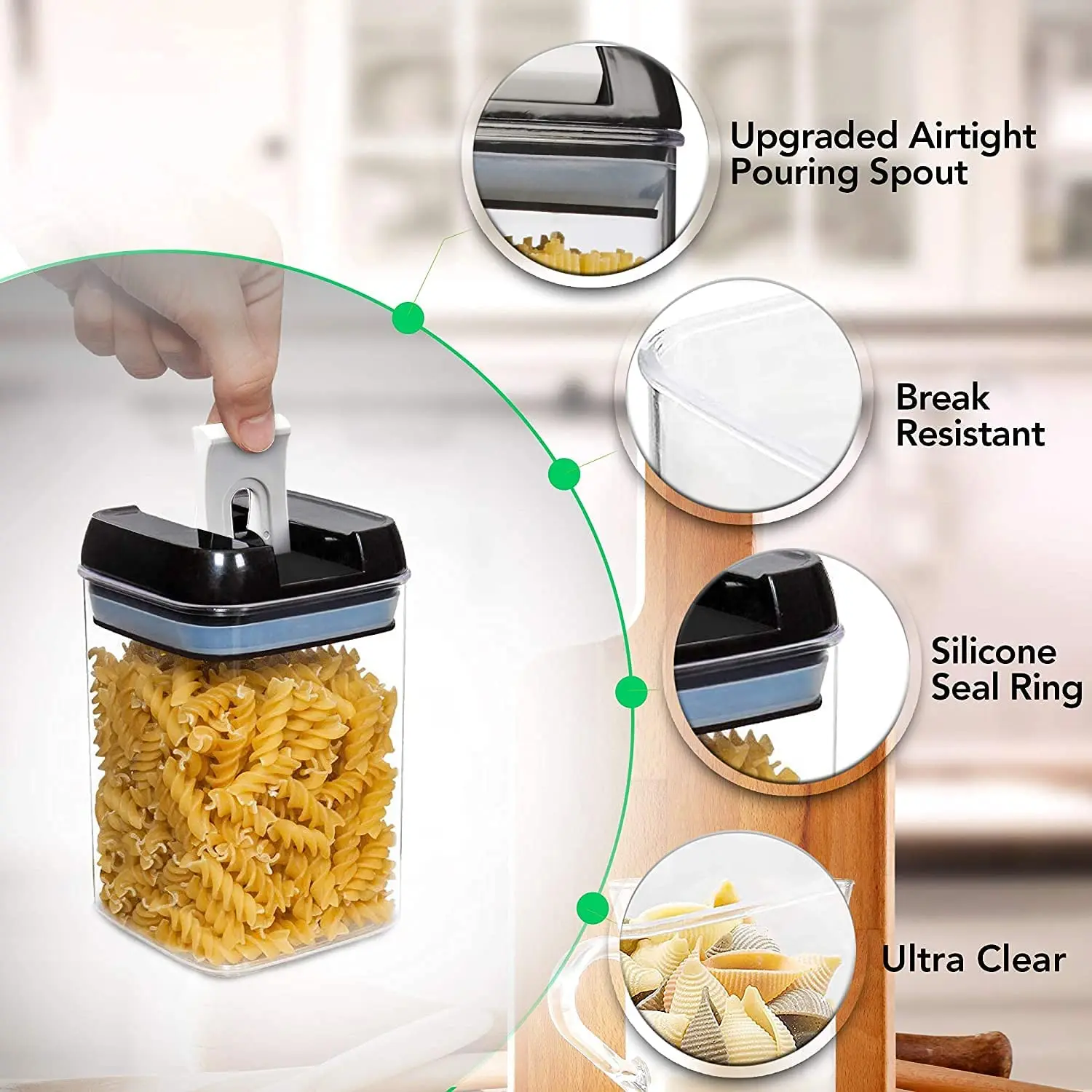 clear Cereal Seal Pot Dry Food BPA free Food grade storage bin Air Tight Easy Open Lids