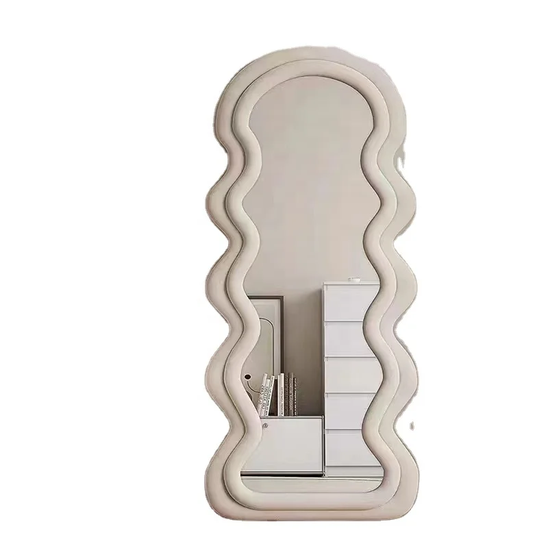 Оптовая продажа скандинавский поставщик бесплатные образцы МДФ неправильная ткань декоративное волнистое напольное зеркало в рамке