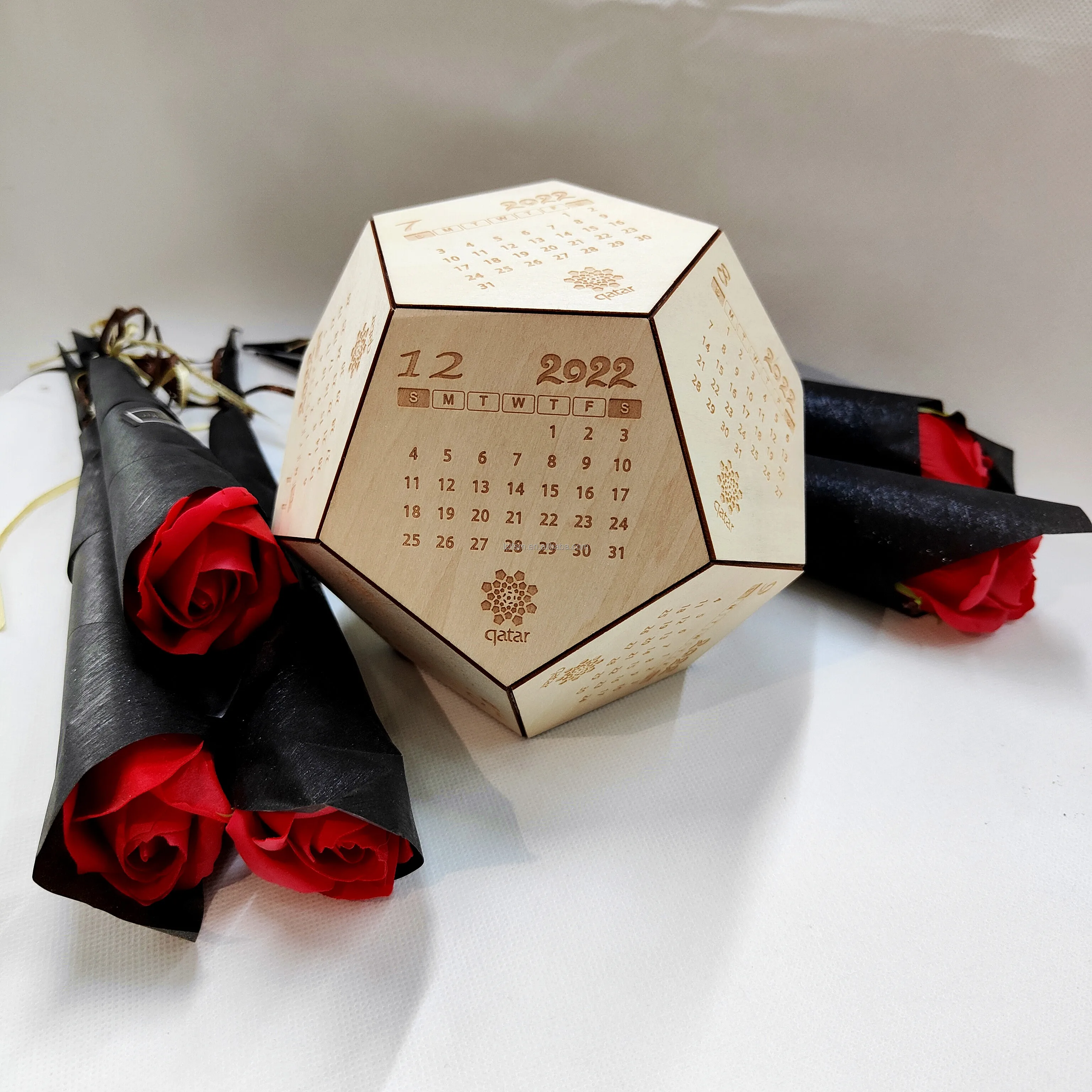 Uniquely designed 2022 wooden football calendar has a dodecahedral shape that breaks down the dimensions of time