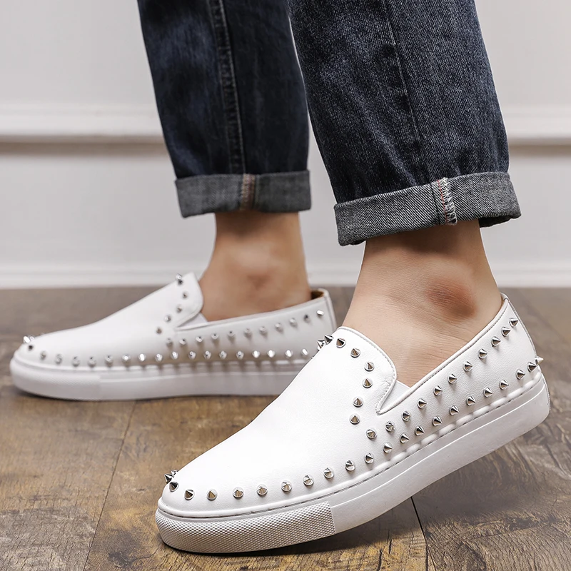 2024 Mens PU Leather Dress Loafers Shoes Slip-On Business Office Wedding Rivet Casual Men Shoes Plus Size 48