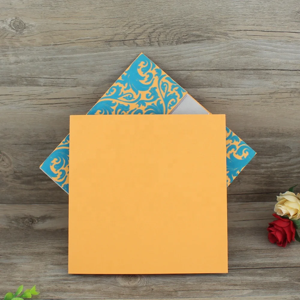 Personalized Blank Indian Style Green and Orange Luxury Invitation Card with Flocking