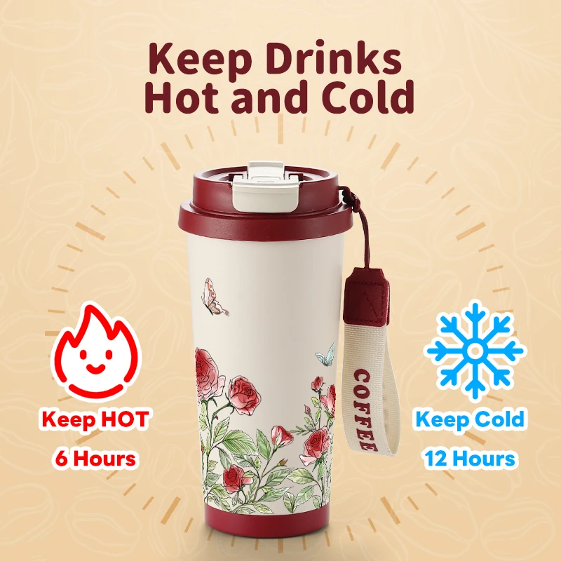 Sunflower 316 Stainless Steel Double Wall Vacuum Insulated Travel Thermal Coffee Tumbler Mug Cup with Straw and Lid