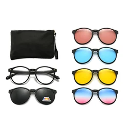Sunbest Eyewear 5 In 1 Magnet Eyeglasses Frames Interchangeable Magnetic Clip On Glasses TR90 Polarized Clip-On Sunglasses