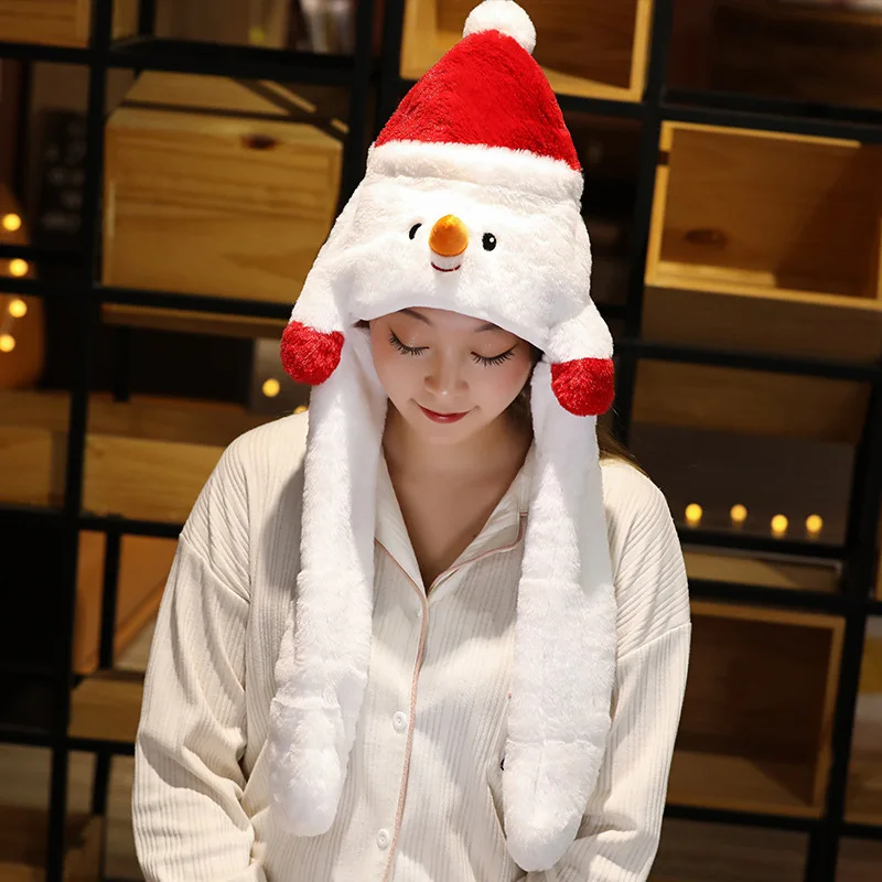 Syh1025 Christmas Bunny Hat Glowing Plush Ear Moving Jumping Hat Ears Popping Up Pressing The Paws Cute Animal Cosplay Hats Caps