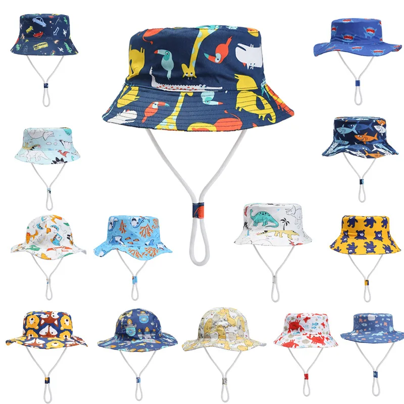 Children Spring Thin Style Plain Bucket Hat Summer Sunshade Bucket Hat Baby Casual Outdoor Printed Image Bucket  Hat