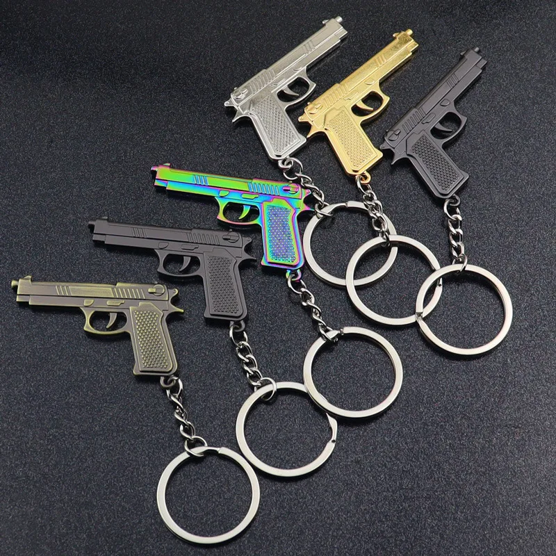 High quality mini metal pistol keychain pendant silver gold colorful plating metal toy gun keychain wholesale