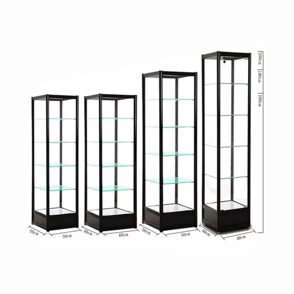 Full vision  glass display tempered glass showcase cabinet with lock