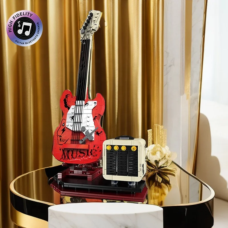 Assembly DIY Guitar Building Block Set Toys Bluetooth Speaker Creative Indoor Home Office Desk Ornaments For Adult Holiday Gift