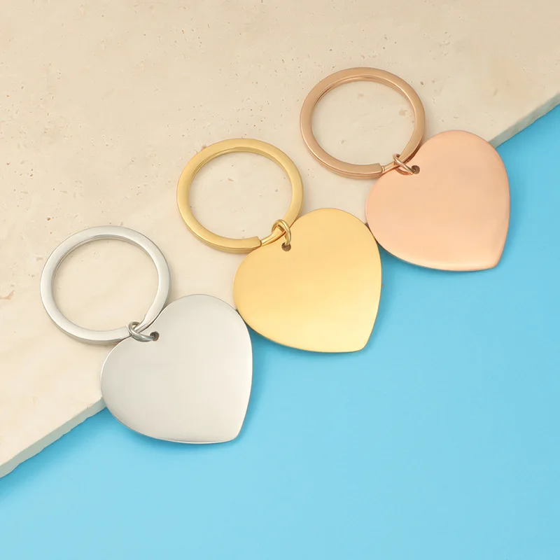 High Polished 18K Gold Plated Heart Blank Keychain Stainless Steel Big Love Heart Pendant Keychain Wholesale
