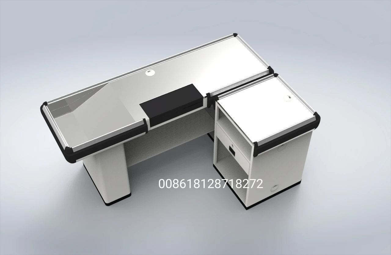 Supermarket Cashier Cash Desk Checkout Counter Edge Steel Belt Sets Packing Finish Plastic Powder Material Origin Type Aluminum