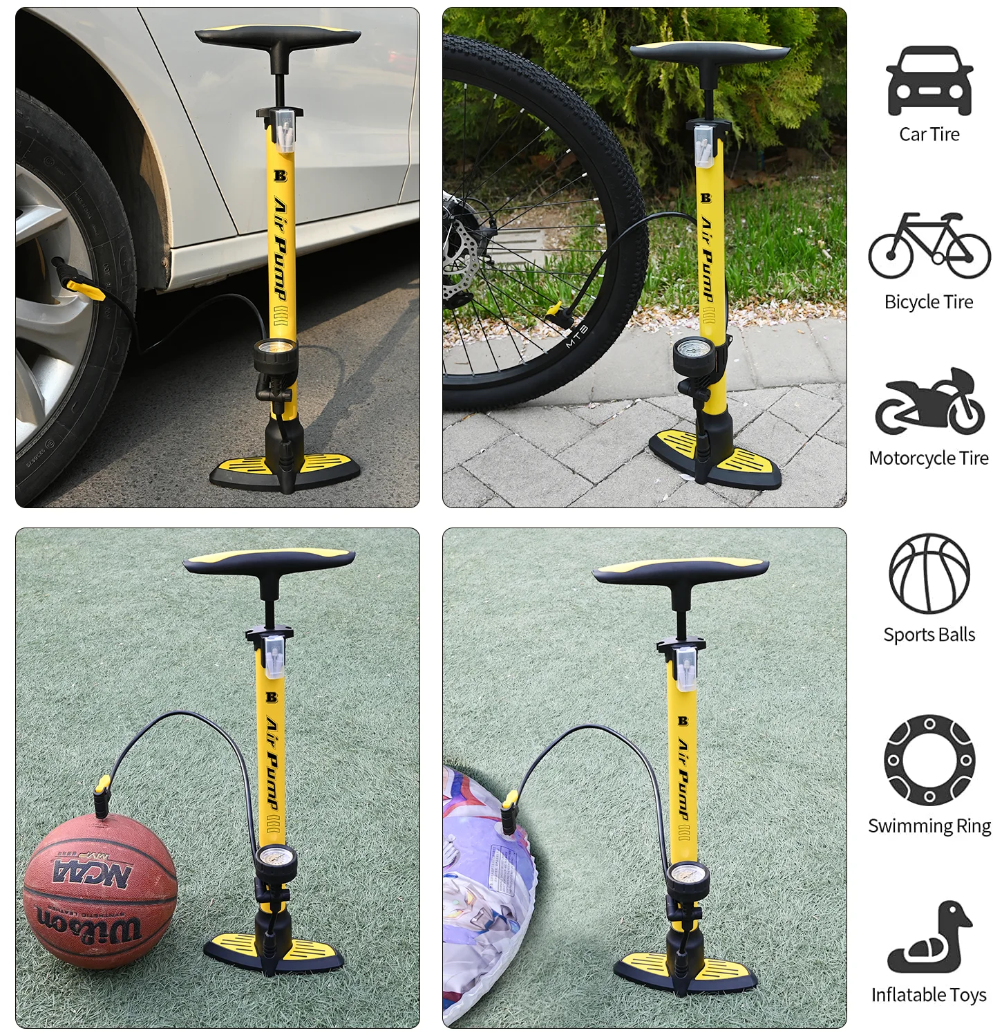 BM Bicycle Pump Ergonomic Bike Floor Pump with Gauge 160 PSI Fits Presta and Schrader