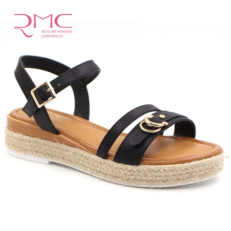 2022 RMC Wholesale Fashion Female Footwear Woman Slope Strap Wedge High Heel Sandals for Women and Ladies