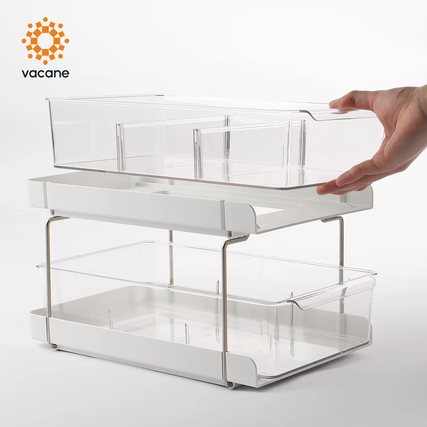 Vacane Fashion Design Utility Shelf Collapsible Rack 2 Layers White Kitchen Bathroom Plastic Under Sink Cabinet Organizer