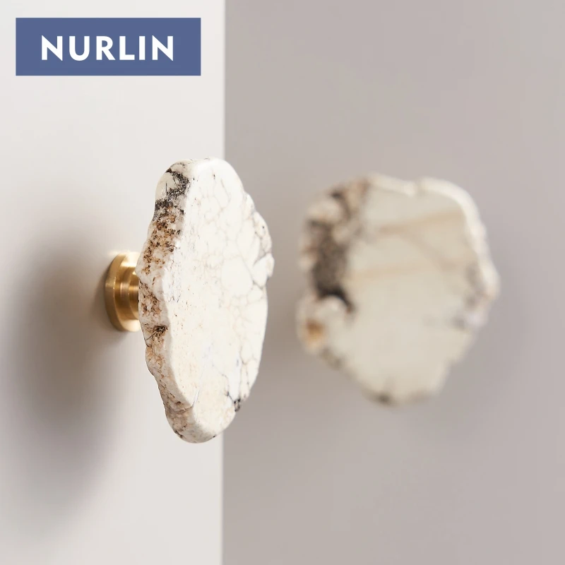 NURLIN натуральный белый бирюзовый мрамор латунная ручка для шкафа дверная настенный крючок одежды