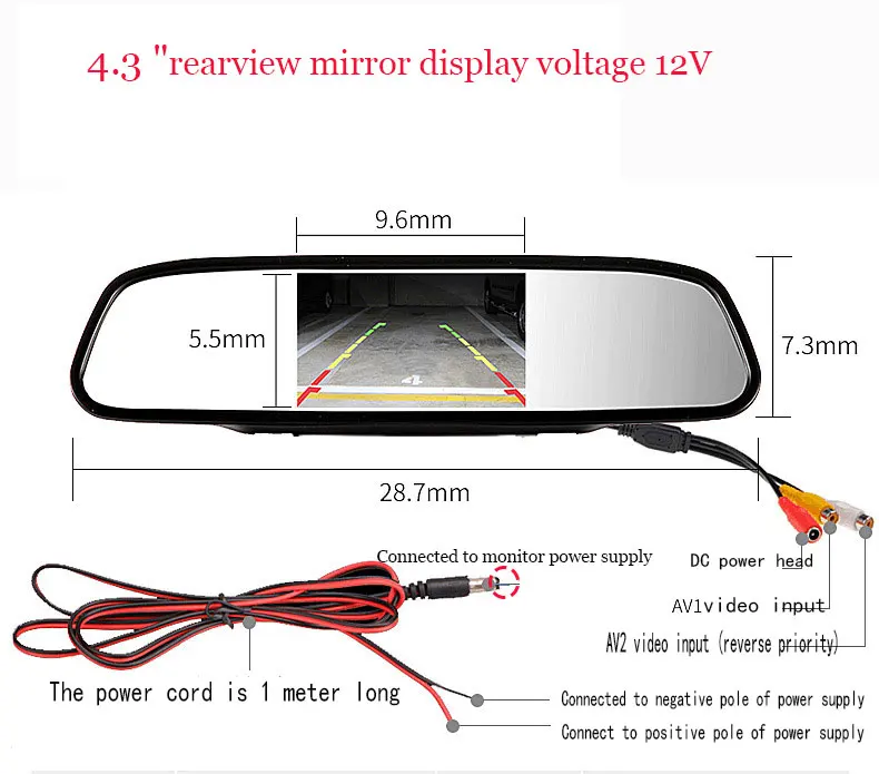 New arrival 4.3'/5' Car reversing aid video rearview mirror camera android 12V 3W  LCD monitor hd Car mirrors