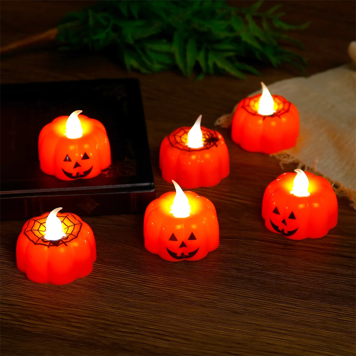 Led Pumpkin Shaped Tealight With Smile Pattern Electronic Flameless Candle Holiday Decoration Halloween Decorative Candle