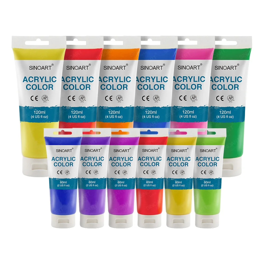 SINOART 12/24/36 colors 60ml/120ml Non Toxic Acrylic Paint Set for Canvas Wood Rocks Fabrics