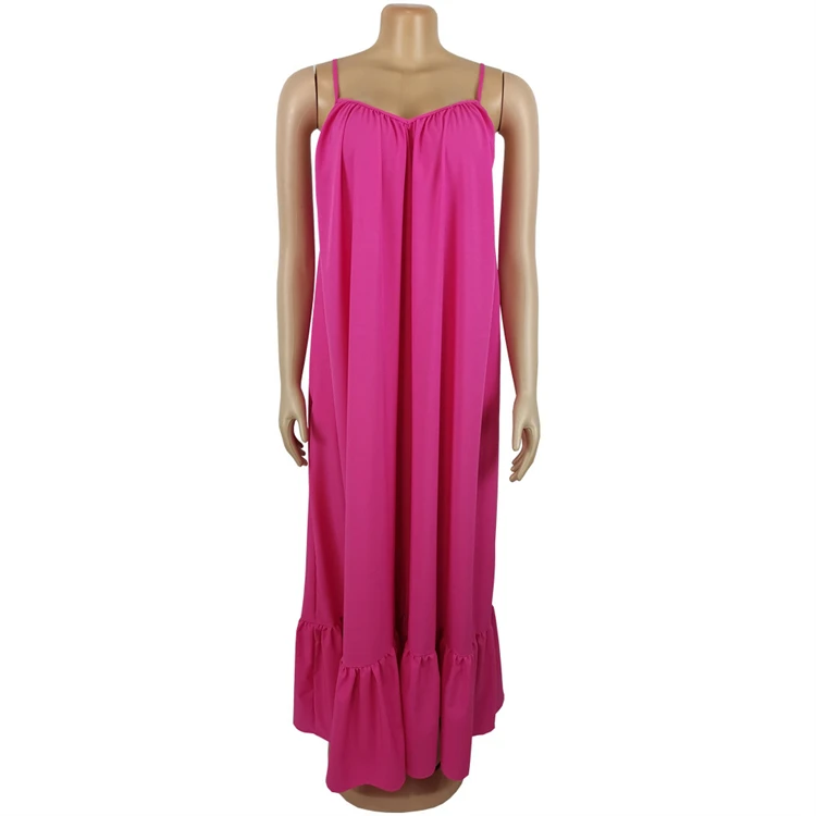 Hot selling European and American sexy strap sleeveless plus size solid color long sundresses