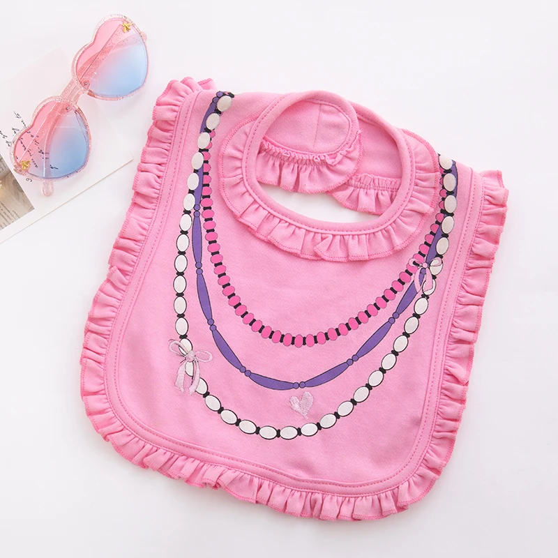 Pink Lace Bib Baby Muslin Bibs Drool Bandana Soft Adjustable Baby Cotton Bibs for Newborn Baby Girl Boy Toddlers Infants