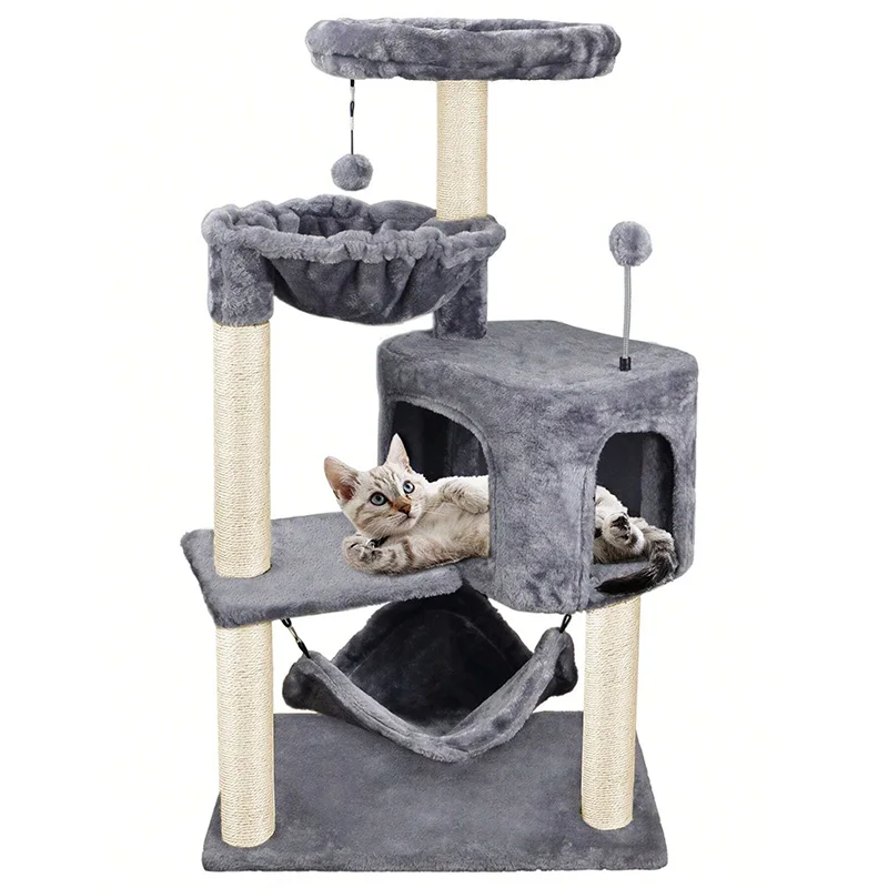 Hot Selling Factory Wholesale Creative Carton for Cats Cat Tree With Cat Condo And Big Hammock