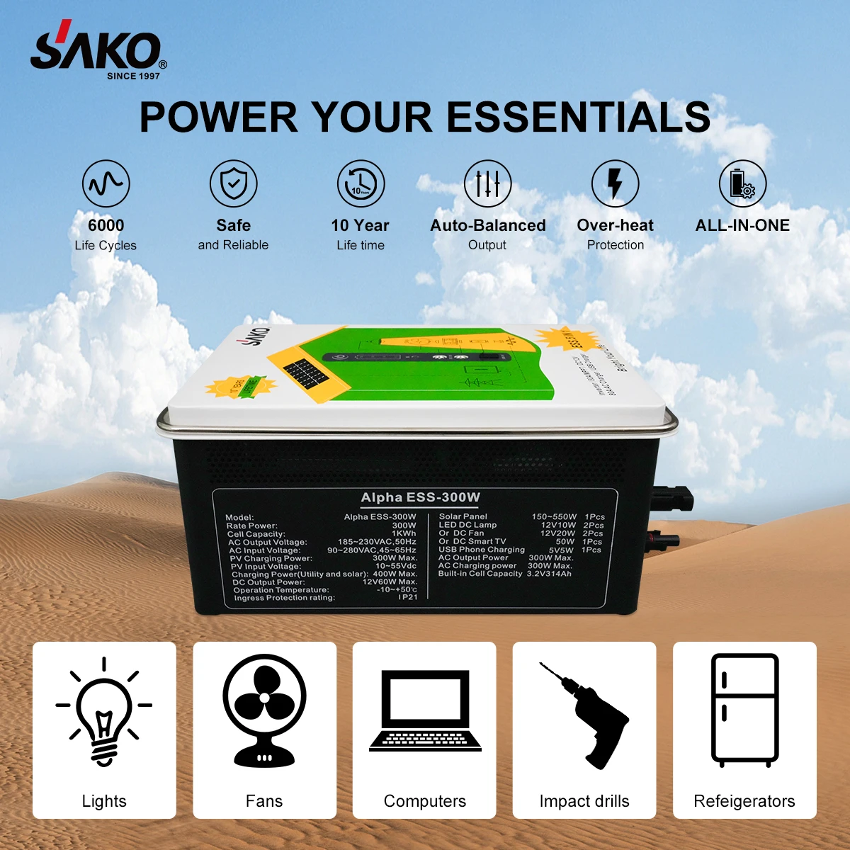 Sako Alpha ESS All-In-One 300W/1Kwh Energy System Off Grid For Home Storage Full Set Smart Photovoltaic Conversion Solar