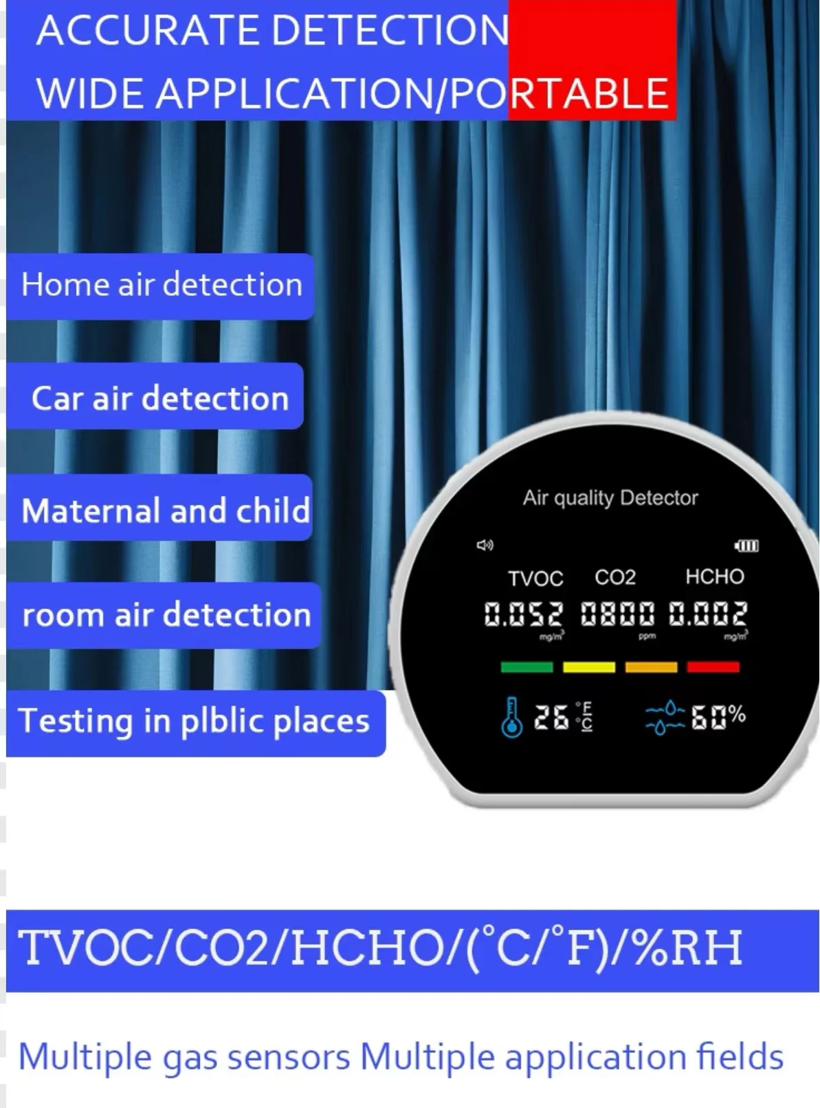 5 in1 Air Quality Monitor Multifunctional Automatic Display Indoor Office Wall Hanging Screen Display Air Detector Purifier
