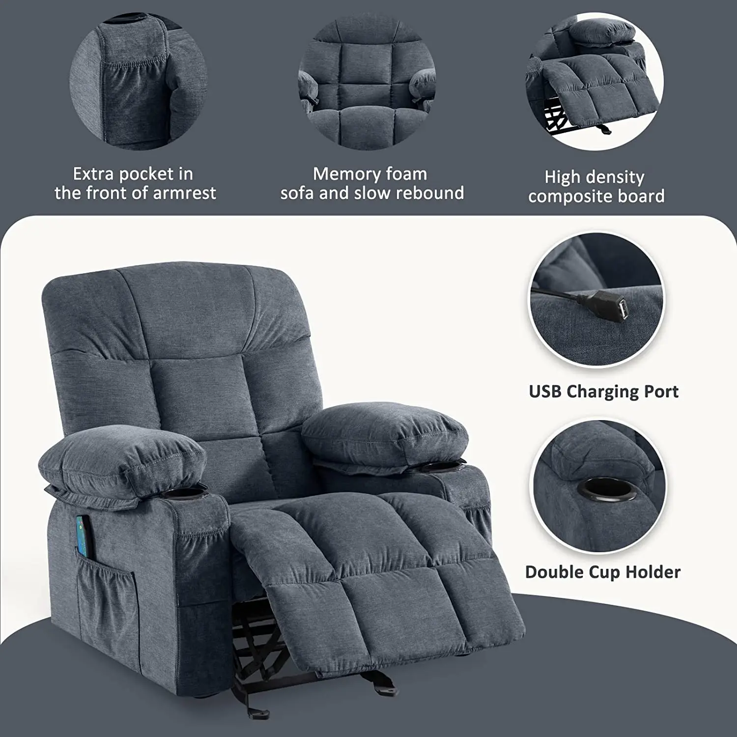Massage Rocker Recliner Chair with Vibration Massage and Heat Ergonomic Lounge Chair for Living Room with Rocking swivel