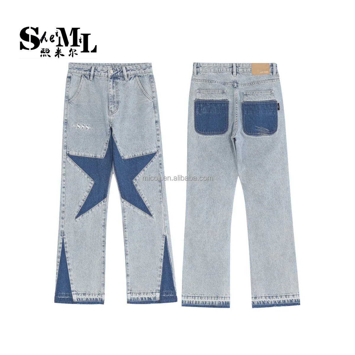 Factory wholesale new style blue stock dropshipping men biker skinny Clothing custom-made factory Printed embroidered jeans star
