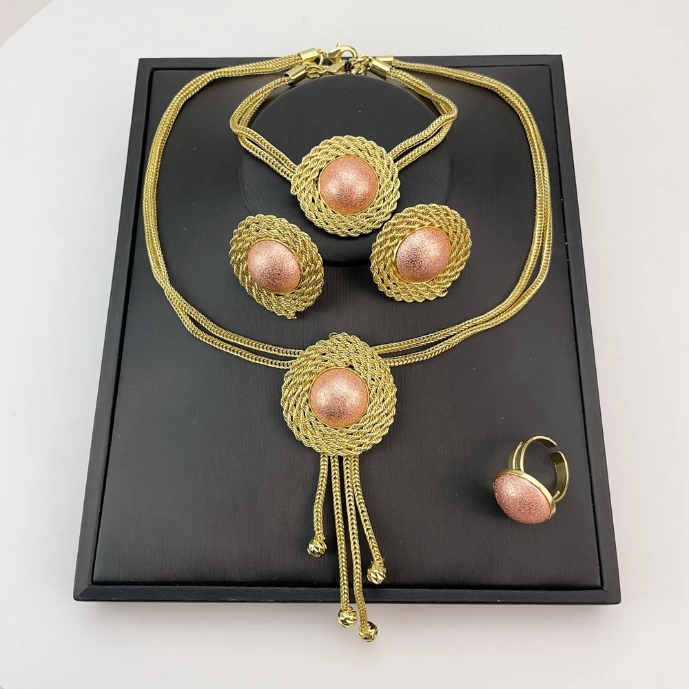 Yuminglai  Dubai Ladies Jewelry Set High Quality African Luxury Jewelry Italian Gold Plated Jewelry Set FHK20656