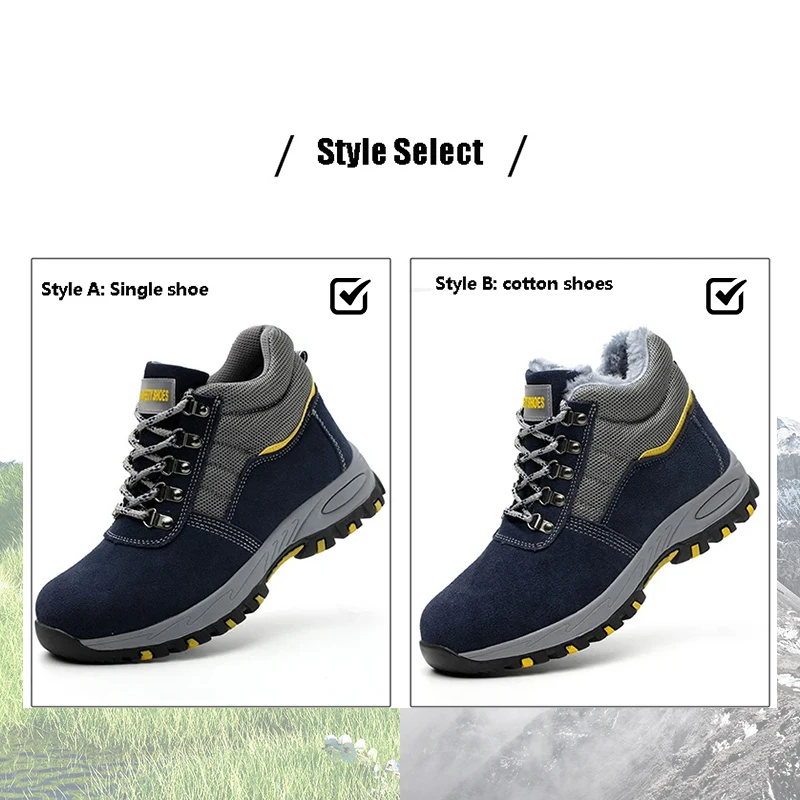 Suede Cow Leather Anti fire Steel Toe Anti smash Anti puncture Rubber sole Anti slip Work Safety Shoes