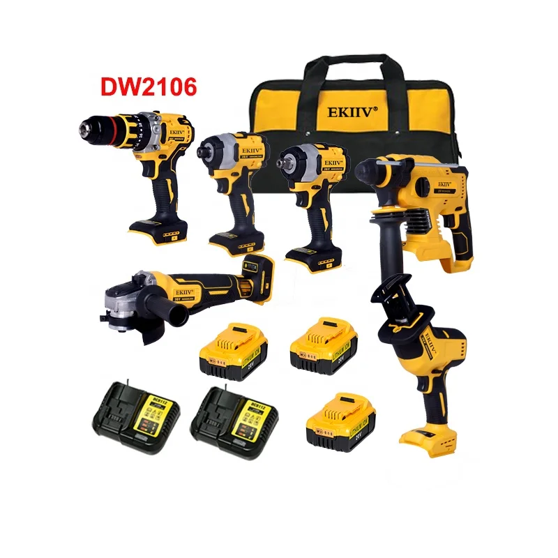EKIIV Brushless Drill Wrench Angle Grinder 20V Tools Hardware Cordless Battery Power Tools Set cordless drill combo kit