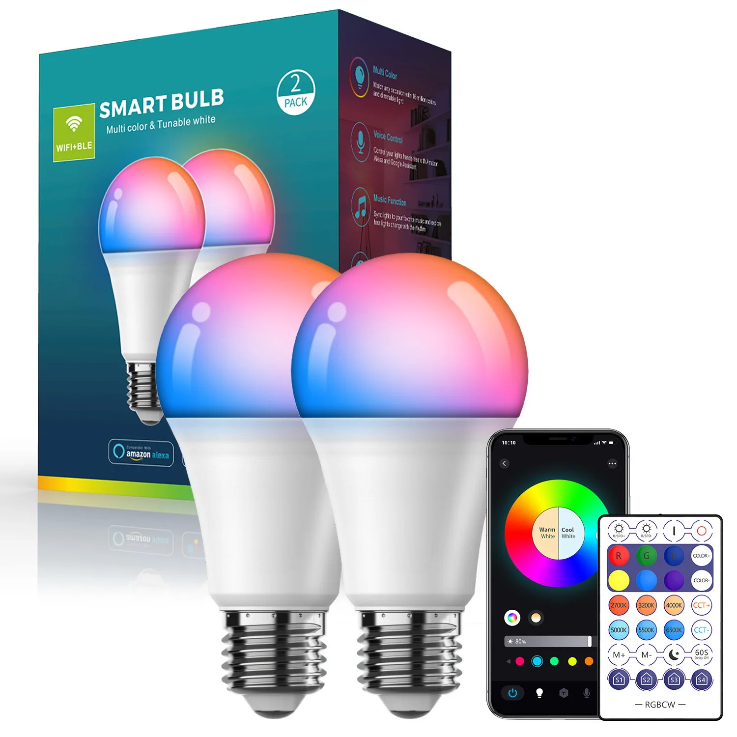 Hot sale 9w Rgbw Color Changing 16 Million Colors A19 Rgb Led Bulb With Memory Remote for Ceiling Table Lamp Chandelier