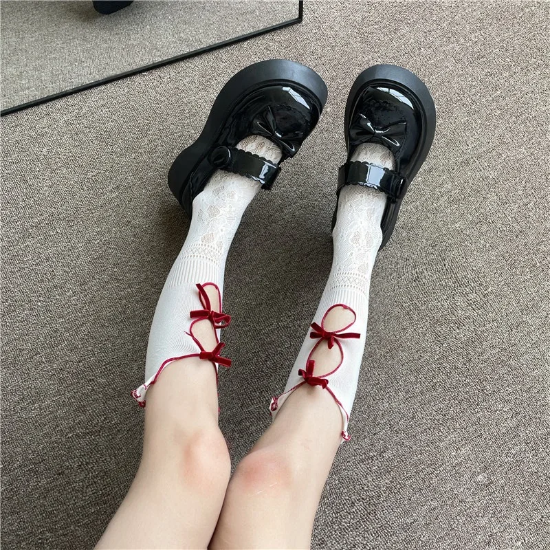 Japanese College Style Bow Knot Floral Pattern Medium Length Socks 7