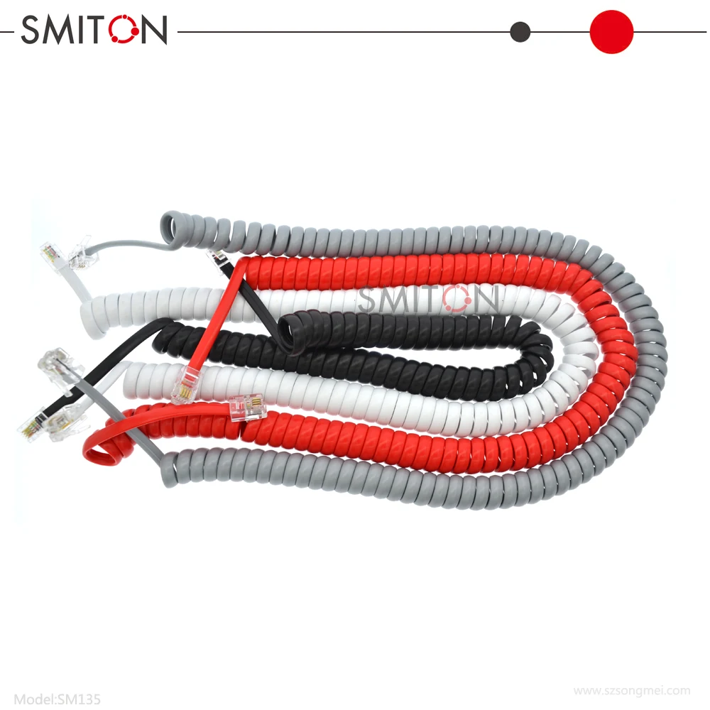 Настроенный черный белый RJ9 RJ10 26AWG спиральный кабель