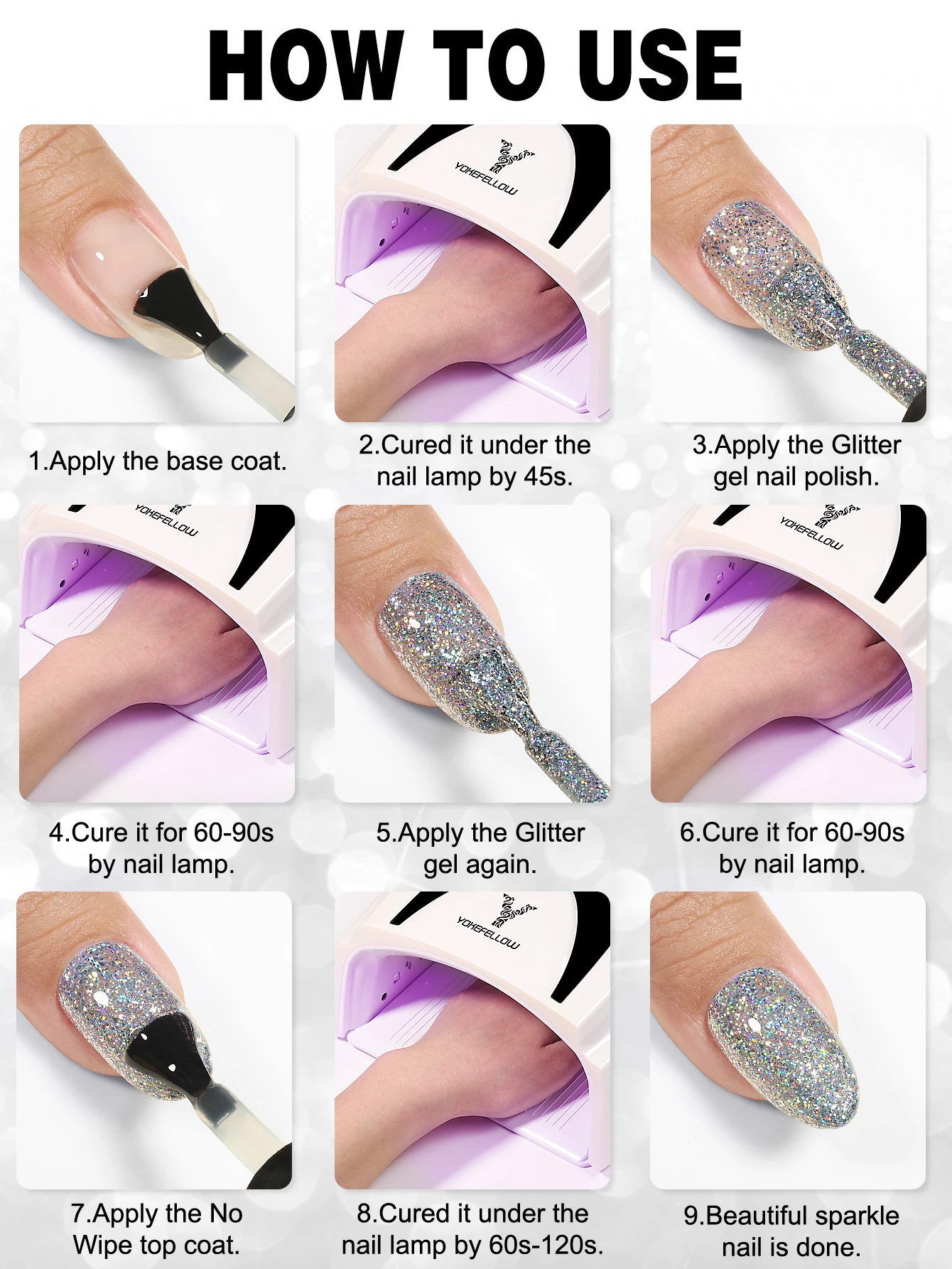 YOKEFELLOW New Fashion Trend Glitter Gel Polish 10ML Reflective Shinning Gel Nail Varnish for DIY