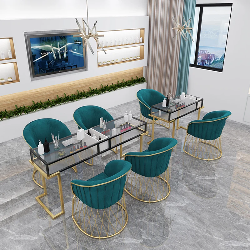 Cheap Modern Glass Top Manicure Tables Professional Salon Nail Tech Tables Nageltisch Manicure Station