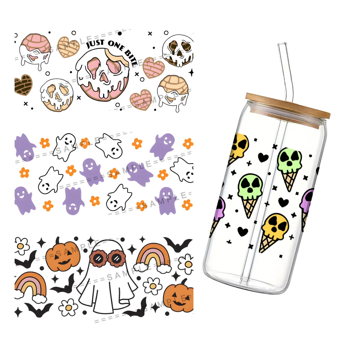 Halloween Theme Spooky Wholesale UV DTF Transfers Stickers For 16oz Cup Wraps Bottles Party Decoration
